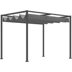 OUTSUNNY Pergola Rétractable 2,98L X 2,13l X 2,22H M Structure Métal époxy Anticorrosion Toile Polyester Haute Densité 180 G/m² Incluse Gris