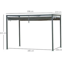OUTSUNNY Pergola Rétractable 2,98L X 2,13l X 2,22H M Structure Métal époxy Anticorrosion Toile Polyester Haute Densité 180 G/m² Incluse Gris -Promos Verde Rêverie Boutique 28910102 3