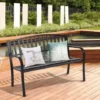 COSTWAY Banc De Jardin Extérieur 3 Personnes Cadre En Métal Noir Résistant Aux Intempéries Charge 240KG Pour Pelouse, Terrasse, Véranda, Cour, 127 X 60 X 87CM -Promos Verde Rêverie Boutique 29044210 1