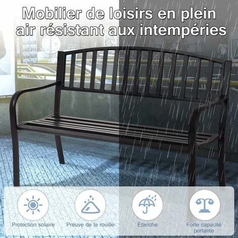 COSTWAY Banc De Jardin Extérieur 3 Personnes Cadre En Métal Noir Résistant Aux Intempéries Charge 240KG Pour Pelouse, Terrasse, Véranda, Cour, 127 X 60 X 87CM 4 COSTWAY Banc De Jardin Extérieur 3 Personnes Cadre En Métal Noir Résistant Aux Intempéries Charge 240KG Pour Pelouse, Terrasse, Véranda, Cour, 127 X 60 X 87CM – Image 2