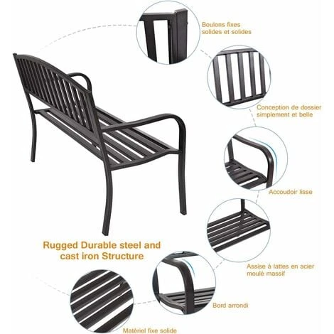 COSTWAY Banc De Jardin Extérieur 3 Personnes Cadre En Métal Noir Résistant Aux Intempéries Charge 240KG Pour Pelouse, Terrasse, Véranda, Cour, 127 X 60 X 87CM 5 COSTWAY Banc De Jardin Extérieur 3 Personnes Cadre En Métal Noir Résistant Aux Intempéries Charge 240KG Pour Pelouse, Terrasse, Véranda, Cour, 127 X 60 X 87CM – Image 3