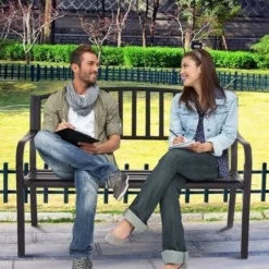 COSTWAY Banc De Jardin Extérieur 3 Personnes Cadre En Métal Noir Résistant Aux Intempéries Charge 240KG Pour Pelouse, Terrasse, Véranda, Cour, 127 X 60 X 87CM 10 COSTWAY Banc De Jardin Extérieur 3 Personnes Cadre En Métal Noir Résistant Aux Intempéries Charge 240KG Pour Pelouse, Terrasse, Véranda, Cour, 127 X 60 X 87CM -Promos Verde Rêverie Boutique 29044210 4