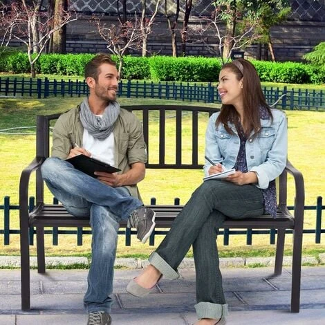 COSTWAY Banc De Jardin Extérieur 3 Personnes Cadre En Métal Noir Résistant Aux Intempéries Charge 240KG Pour Pelouse, Terrasse, Véranda, Cour, 127 X 60 X 87CM 6 COSTWAY Banc De Jardin Extérieur 3 Personnes Cadre En Métal Noir Résistant Aux Intempéries Charge 240KG Pour Pelouse, Terrasse, Véranda, Cour, 127 X 60 X 87CM – Image 4