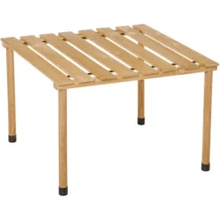 OUTSUNNY Table Basse Pliable De Jardin Camping Plateau à Lattes Dim. 58L X 58l X 40H Cm Sac Transport Inclus Bois Sapin Pré-huilé