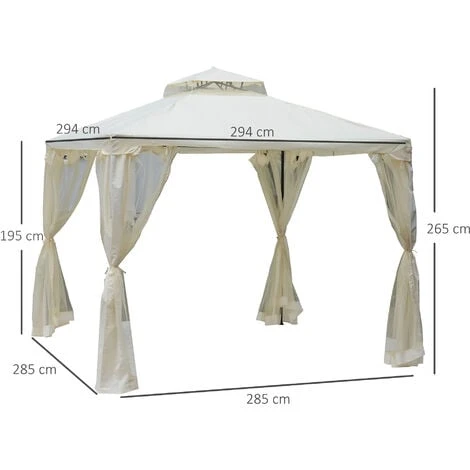OUTSUNNY Pavillon De Jardin Tonnelle Barnum Style Colonial Double Toit Toiles Moustiquaires Amovibles Zippées Crème 5 OUTSUNNY Pavillon De Jardin Tonnelle Barnum Style Colonial Double Toit Toiles Moustiquaires Amovibles Zippées Crème – Image 3