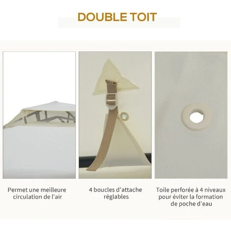 OUTSUNNY Pavillon De Jardin Tonnelle Barnum Style Colonial Double Toit Toiles Moustiquaires Amovibles Zippées Crème 7 OUTSUNNY Pavillon De Jardin Tonnelle Barnum Style Colonial Double Toit Toiles Moustiquaires Amovibles Zippées Crème – Image 5
