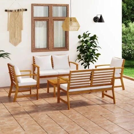 Salon De Jardin 5 Pcs Avec Coussin Bois D'acacia Solide VidaXL 4 Salon De Jardin 5 Pcs Avec Coussin Bois D'acacia Solide VidaXL – Image 2