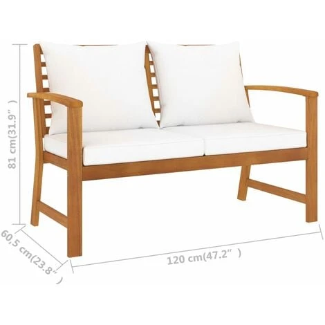 Banc De Jardin Avec Coussin Crème 120 Cm Bois Solide D'acacia VidaXL 4 Banc De Jardin Avec Coussin Crème 120 Cm Bois Solide D'acacia VidaXL – Image 3