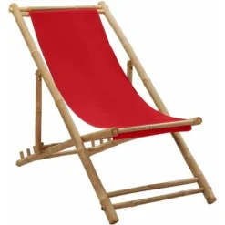 Chaise De Terrasse Bambou Et Toile Rouge VidaXL