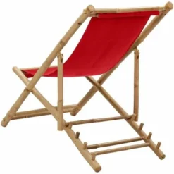 Chaise De Terrasse Bambou Et Toile Rouge VidaXL -Promos Verde Rêverie Boutique 29365616 4
