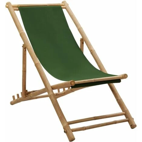Chaise De Terrasse Bambou Et Toile Vert VidaXL 3 Chaise De Terrasse Bambou Et Toile Vert VidaXL