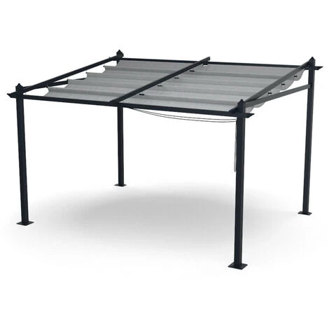 Tonnelle/Pergola Mural En Aluminium 3x4m Toile Coulissante Rétractable - Gris - LISBOA 4 Tonnelle/Pergola Mural En Aluminium 3x4m Toile Coulissante Rétractable - Gris - LISBOA – Image 2