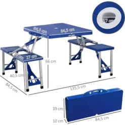 HOMCOM Table De Camping Pique-nique Pliante Portable En Plastique Avec 4 Sieges Bleu 9 HOMCOM Table De Camping Pique-nique Pliante Portable En Plastique Avec 4 Sieges Bleu -Promos Verde Rêverie Boutique 29426190 3