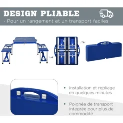HOMCOM Table De Camping Pique-nique Pliante Portable En Plastique Avec 4 Sieges Bleu 10 HOMCOM Table De Camping Pique-nique Pliante Portable En Plastique Avec 4 Sieges Bleu -Promos Verde Rêverie Boutique 29426190 4
