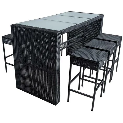 Ensemble De Bar De Jardin 6 Tabourets + Coussins + Table En Polyrotin Noir 4 Ensemble De Bar De Jardin 6 Tabourets + Coussins + Table En Polyrotin Noir – Image 2