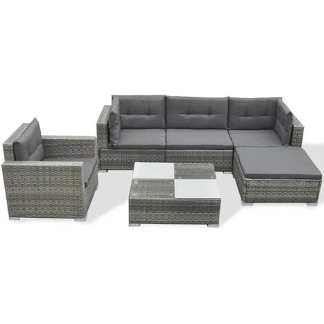 Salon De Jardin 6 Pcs Avec Coussins Résine Tressée Gris VidaXL 3 Salon De Jardin 6 Pcs Avec Coussins Résine Tressée Gris VidaXL