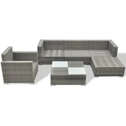 Salon De Jardin 6 Pcs Avec Coussins Résine Tressée Gris VidaXL 10 Salon De Jardin 6 Pcs Avec Coussins Résine Tressée Gris VidaXL -Promos Verde Rêverie Boutique 2963603 4