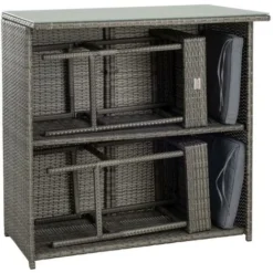 Ensemble De Bar De Jardin 2 Tabourets Table + Rangement En Polyrotin Gris -Promos Verde Rêverie Boutique 29882376 3