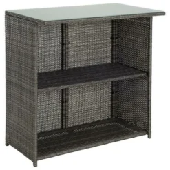 Ensemble De Bar De Jardin 2 Tabourets Table + Rangement En Polyrotin Gris -Promos Verde Rêverie Boutique 29882376 4