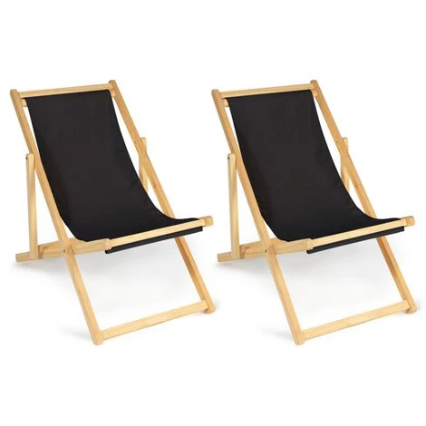 Lot De 2 Chaises Longues Pliantes Chilienne Bois Toile Noire 3 Lot De 2 Chaises Longues Pliantes Chilienne Bois Toile Noire