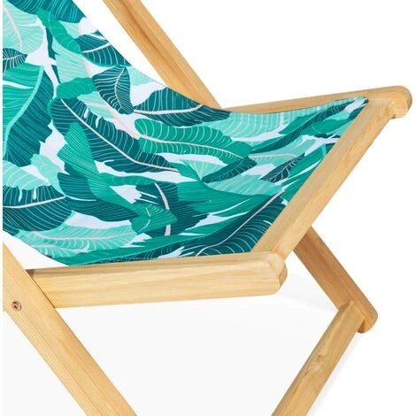 Lot De 2 Chaises Longues Pliantes Chilienne Bois Toile Tropicale 5 Lot De 2 Chaises Longues Pliantes Chilienne Bois Toile Tropicale – Image 3