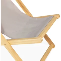 Lot De 2 Chaises Longues Pliantes Chilienne Bois Toile Taupe -Promos Verde Rêverie Boutique 30015897 3