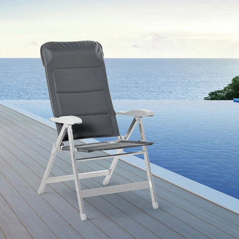 OUTSUNNY Chaise De Jardin Pliante Dossier Haut Inclinable Multipositions Accoudoirs Tétière Alu. Oxford Déperlant Gris 4 OUTSUNNY Chaise De Jardin Pliante Dossier Haut Inclinable Multipositions Accoudoirs Tétière Alu. Oxford Déperlant Gris – Image 2