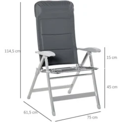 OUTSUNNY Chaise De Jardin Pliante Dossier Haut Inclinable Multipositions Accoudoirs Tétière Alu. Oxford Déperlant Gris 9 OUTSUNNY Chaise De Jardin Pliante Dossier Haut Inclinable Multipositions Accoudoirs Tétière Alu. Oxford Déperlant Gris -Promos Verde Rêverie Boutique 30016515 3
