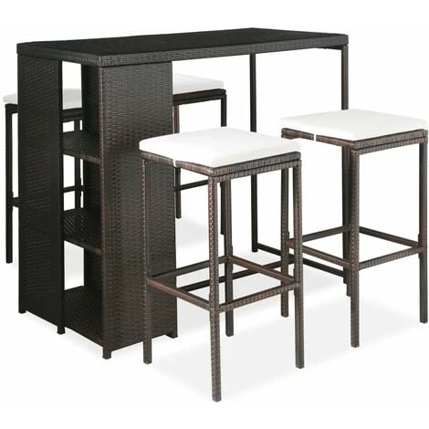 Meuble De Bar De Jardin 5 Pcs Et Coussins Résine Tressée Marron VidaXL 3 Meuble De Bar De Jardin 5 Pcs Et Coussins Résine Tressée Marron VidaXL
