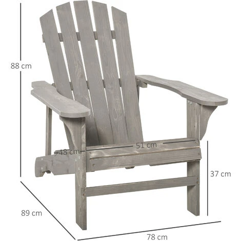 OUTSUNNY Fauteuil De Jardin Adirondack Dim. 78L X 89P X 88H Cm Bois Massif Sapin Gris Effet Vieilli 5 OUTSUNNY Fauteuil De Jardin Adirondack Dim. 78L X 89P X 88H Cm Bois Massif Sapin Gris Effet Vieilli – Image 3