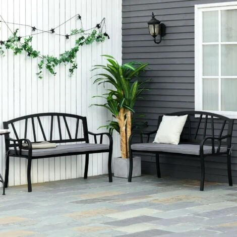 OUTSUNNY Coussins De Banc De Jardin Déhoussables - Coussins Balancelle - Lot De 2 - Dim. 120L X 50l Cm - Rembourrage 5 Cm - Cordons D'attache - Polyester Gris 4 OUTSUNNY Coussins De Banc De Jardin Déhoussables - Coussins Balancelle - Lot De 2 - Dim. 120L X 50l Cm - Rembourrage 5 Cm - Cordons D'attache - Polyester Gris – Image 2