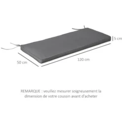 OUTSUNNY Coussins De Banc De Jardin Déhoussables - Coussins Balancelle - Lot De 2 - Dim. 120L X 50l Cm - Rembourrage 5 Cm - Cordons D'attache - Polyester Gris 9 OUTSUNNY Coussins De Banc De Jardin Déhoussables - Coussins Balancelle - Lot De 2 - Dim. 120L X 50l Cm - Rembourrage 5 Cm - Cordons D'attache - Polyester Gris -Promos Verde Rêverie Boutique 30108435 3