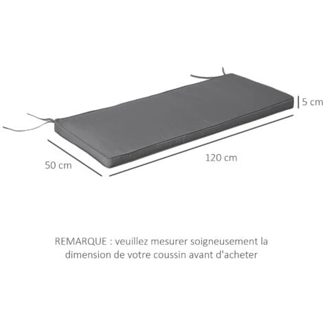 OUTSUNNY Coussins De Banc De Jardin Déhoussables - Coussins Balancelle - Lot De 2 - Dim. 120L X 50l Cm - Rembourrage 5 Cm - Cordons D'attache - Polyester Gris 5 OUTSUNNY Coussins De Banc De Jardin Déhoussables - Coussins Balancelle - Lot De 2 - Dim. 120L X 50l Cm - Rembourrage 5 Cm - Cordons D'attache - Polyester Gris – Image 3