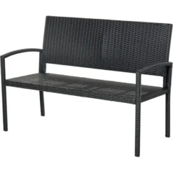 OUTSUNNY Banc De Jardin 2 Places Style Cosy Chic Résine Tressée 4 Fils Imitation Rotin Noir