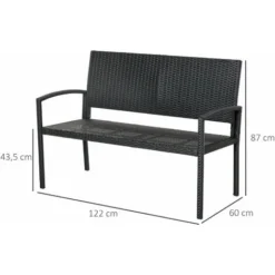OUTSUNNY Banc De Jardin 2 Places Style Cosy Chic Résine Tressée 4 Fils Imitation Rotin Noir -Promos Verde Rêverie Boutique 30108464 3