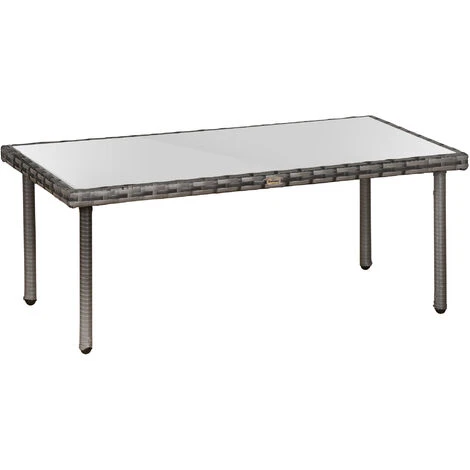 OUTSUNNY Table Basse De Jardin Plateau Verre Trempé 5 Mm Résine Tressée Imitation Rotin Gris 3 OUTSUNNY Table Basse De Jardin Plateau Verre Trempé 5 Mm Résine Tressée Imitation Rotin Gris