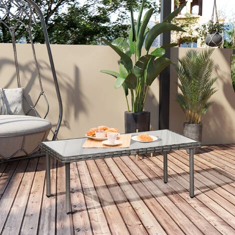 OUTSUNNY Table Basse De Jardin Plateau Verre Trempé 5 Mm Résine Tressée Imitation Rotin Gris 4 OUTSUNNY Table Basse De Jardin Plateau Verre Trempé 5 Mm Résine Tressée Imitation Rotin Gris – Image 2