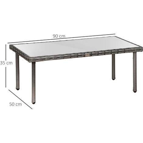 OUTSUNNY Table Basse De Jardin Plateau Verre Trempé 5 Mm Résine Tressée Imitation Rotin Gris 5 OUTSUNNY Table Basse De Jardin Plateau Verre Trempé 5 Mm Résine Tressée Imitation Rotin Gris – Image 3