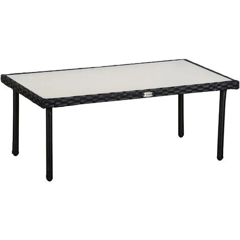 OUTSUNNY Table Basse De Jardin Plateau Verre Trempé 5 Mm Résine Tressée Imitation Rotin Noir 3 OUTSUNNY Table Basse De Jardin Plateau Verre Trempé 5 Mm Résine Tressée Imitation Rotin Noir