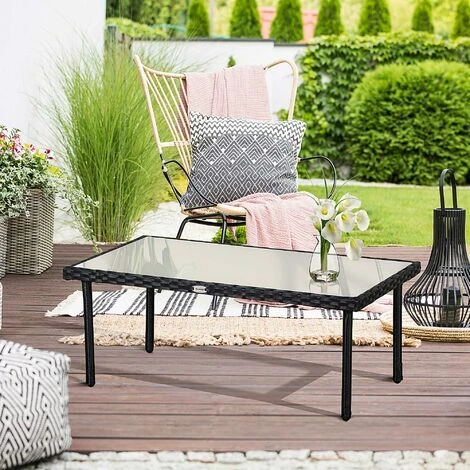 OUTSUNNY Table Basse De Jardin Plateau Verre Trempé 5 Mm Résine Tressée Imitation Rotin Noir 4 OUTSUNNY Table Basse De Jardin Plateau Verre Trempé 5 Mm Résine Tressée Imitation Rotin Noir – Image 2