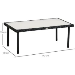 OUTSUNNY Table Basse De Jardin Plateau Verre Trempé 5 Mm Résine Tressée Imitation Rotin Noir 9 OUTSUNNY Table Basse De Jardin Plateau Verre Trempé 5 Mm Résine Tressée Imitation Rotin Noir -Promos Verde Rêverie Boutique 30108469 3