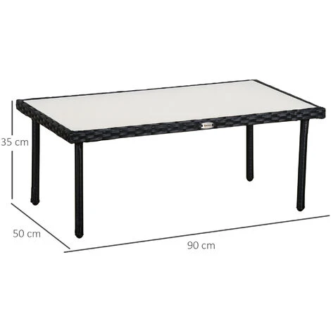 OUTSUNNY Table Basse De Jardin Plateau Verre Trempé 5 Mm Résine Tressée Imitation Rotin Noir 5 OUTSUNNY Table Basse De Jardin Plateau Verre Trempé 5 Mm Résine Tressée Imitation Rotin Noir – Image 3