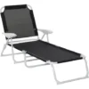 OUTSUNNY Bain De Soleil Pliable - Transat Inclinable 4 Positions - Chaise Longue Grand Confort Avec Accoudoirs - Métal époxy Textilène - Dim. 160L X 66l X 80H Cm - Noir