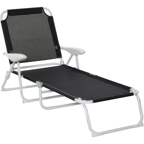 OUTSUNNY Bain De Soleil Pliable - Transat Inclinable 4 Positions - Chaise Longue Grand Confort Avec Accoudoirs - Métal époxy Textilène - Dim. 160L X 66l X 80H Cm - Noir 3 OUTSUNNY Bain De Soleil Pliable - Transat Inclinable 4 Positions - Chaise Longue Grand Confort Avec Accoudoirs - Métal époxy Textilène - Dim. 160L X 66l X 80H Cm - Noir