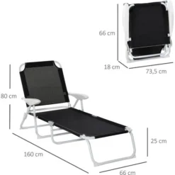 OUTSUNNY Bain De Soleil Pliable - Transat Inclinable 4 Positions - Chaise Longue Grand Confort Avec Accoudoirs - Métal époxy Textilène - Dim. 160L X 66l X 80H Cm - Noir 9 OUTSUNNY Bain De Soleil Pliable - Transat Inclinable 4 Positions - Chaise Longue Grand Confort Avec Accoudoirs - Métal époxy Textilène - Dim. 160L X 66l X 80H Cm - Noir -Promos Verde Rêverie Boutique 30163951 3