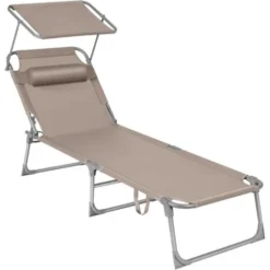 Songmics Chaise Longue, Bain De Soleil, Transat De Relaxation, Chaise De Jardin Pliable - Taupe GCB192K01