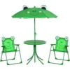 OUTSUNNY Ensemble Salon De Jardin Enfant 4 Pcs Design Grenouille - Table Ronde + 2 Chaises Pliables + Parasol - Métal époxy Oxford Vert -Promos Verde Rêverie Boutique 30329561 1