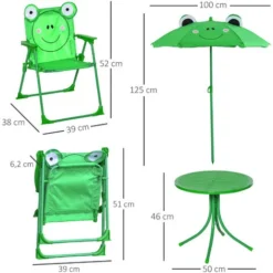 OUTSUNNY Ensemble Salon De Jardin Enfant 4 Pcs Design Grenouille - Table Ronde + 2 Chaises Pliables + Parasol - Métal époxy Oxford Vert 9 OUTSUNNY Ensemble Salon De Jardin Enfant 4 Pcs Design Grenouille - Table Ronde + 2 Chaises Pliables + Parasol - Métal époxy Oxford Vert -Promos Verde Rêverie Boutique 30329561 3