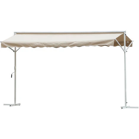 OUTSUNNY Store Double Pente Manuel Rétractable Inclinaison Réglable Acier époxy Blanc Polyester Imperméabilisé Anti-UV Beige Dim. 3L X 2,95l X 2,6H M 3 OUTSUNNY Store Double Pente Manuel Rétractable Inclinaison Réglable Acier époxy Blanc Polyester Imperméabilisé Anti-UV Beige Dim. 3L X 2,95l X 2,6H M