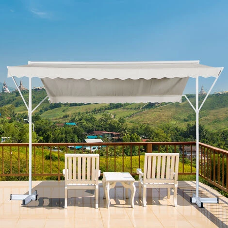 OUTSUNNY Store Double Pente Manuel Rétractable Inclinaison Réglable Acier époxy Blanc Polyester Imperméabilisé Anti-UV Beige Dim. 3L X 2,95l X 2,6H M 4 OUTSUNNY Store Double Pente Manuel Rétractable Inclinaison Réglable Acier époxy Blanc Polyester Imperméabilisé Anti-UV Beige Dim. 3L X 2,95l X 2,6H M – Image 2